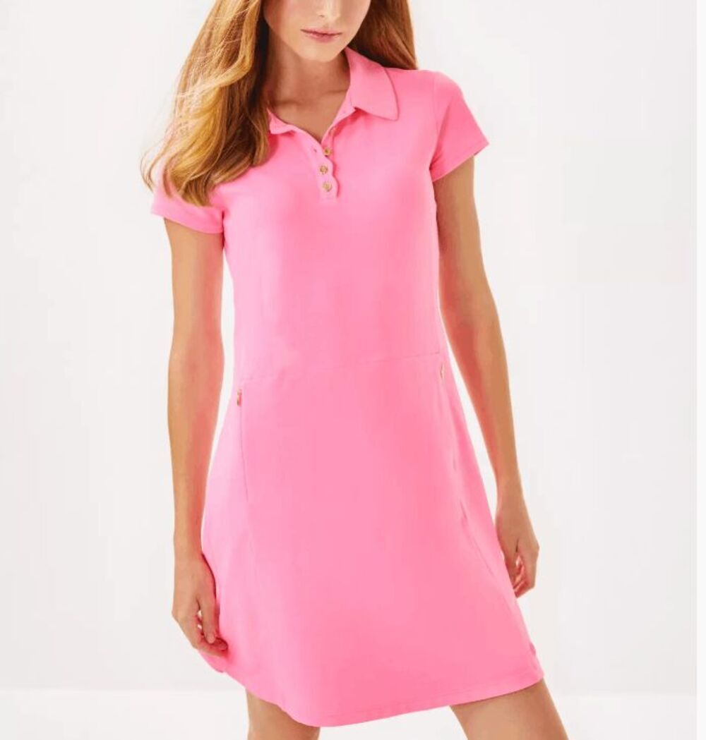 NWT Lilly Pulitzer - UPF 50+ Luxletic Frida Scallop Polo Dress- Rousseau Pink -s